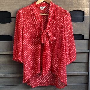 Pins & Needles Red Sheer Blouse with Bow Tie